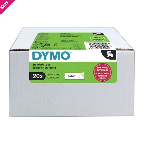 Dymo D1 12mmx7M Blk/White Pk20