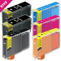 BCI-3 Black / Bci-6 Colours Compatible Inkjet Cartridge Set 6 Ink Cartridges
